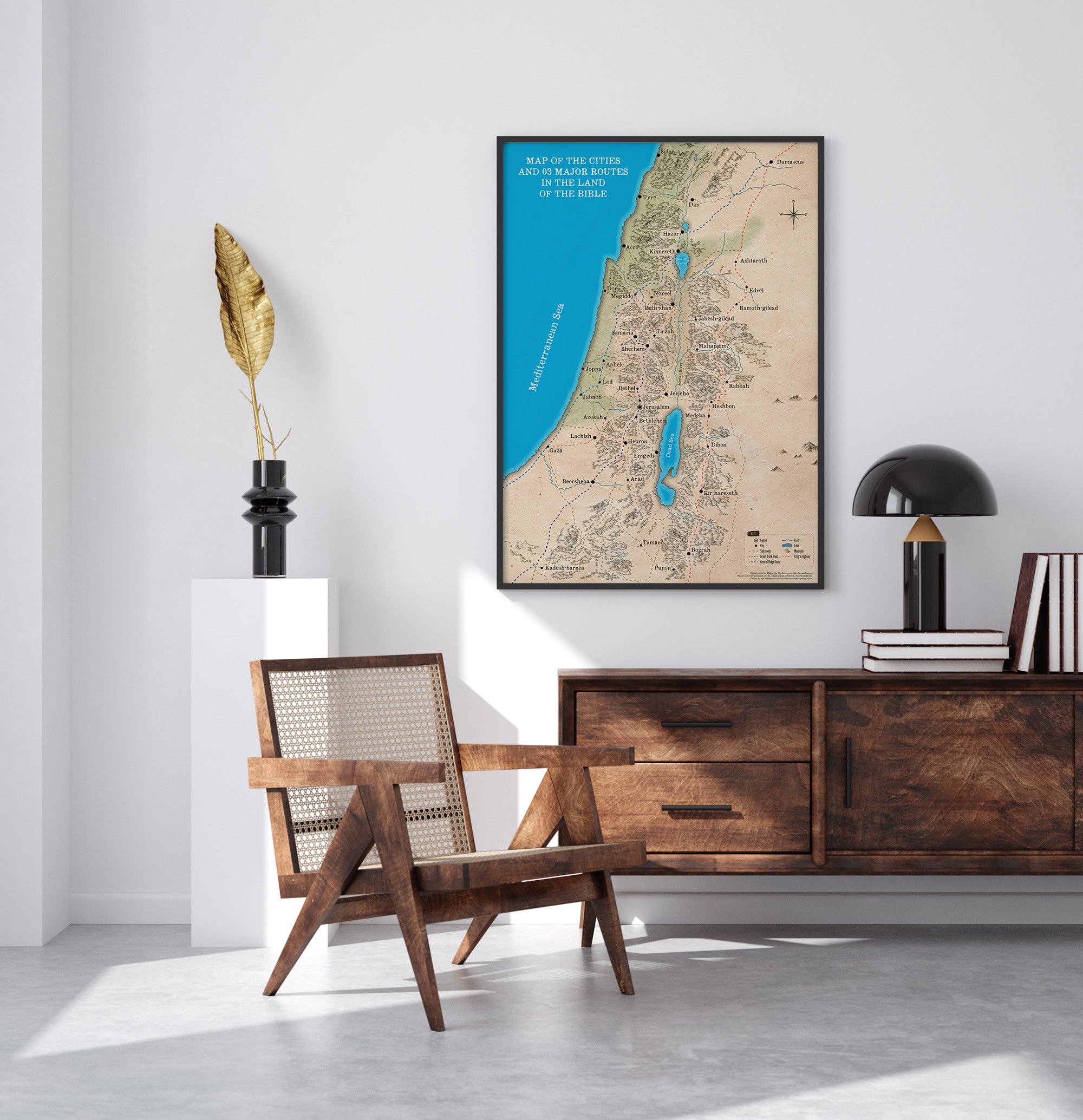 Map of Cities & 3 Major Routes in the Land of the Bible